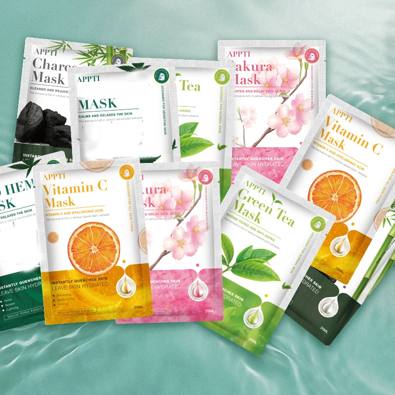 free sample wholesale Whitening  anti-aging vitamin C green tea  facial face maskss beauty