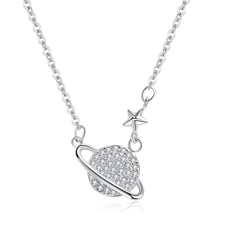 Custom Necklace 925 Sterling Silver Jewelry Rhodium Plated CZ Cubic Zirconia Planet Jupiter Pendant Necklace