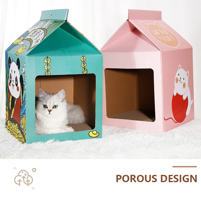 Cat Scratcher House Toy Milk Carton Scratching Lounge Bed Kitten Claw Board Closed Milk Home Corrugated Nail Scraper Gatos Litte