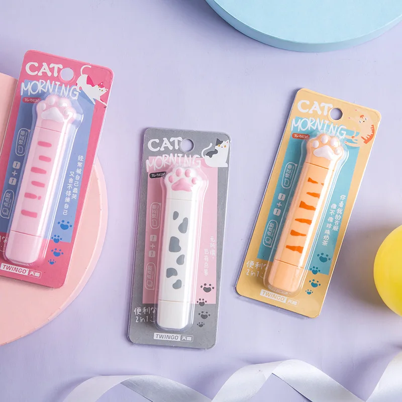 Cartoon Cute 2 In1 Cat Paw Double Head Correction Tape Glue Tape Roller Stationery