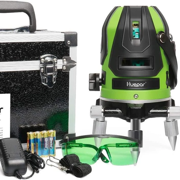 HUEPAR Self-leveling Laser 6141G 4 Vertical and 1 Horizontal Lines with Down Plumb Dot 5 Multi Line Green Beam Laser Level