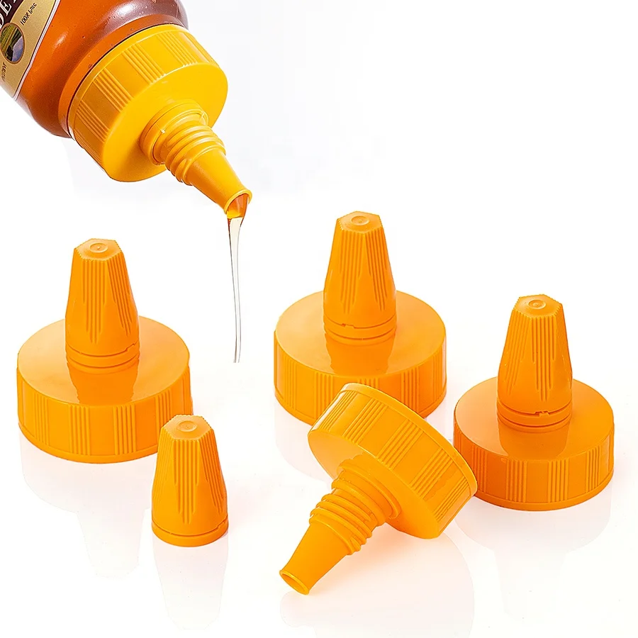 wholesale PP 45mm 55mm long nose  tip cap  plastic pointed mouth bottle cap for honey sauce squeeze