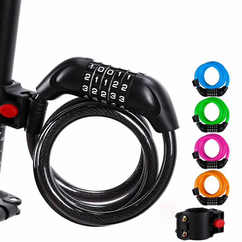Cycling Accessories Bicycle Thick Steel Cable Lock 5-Digit Resettable Combination Anti-Theft Foldable Bike Locks