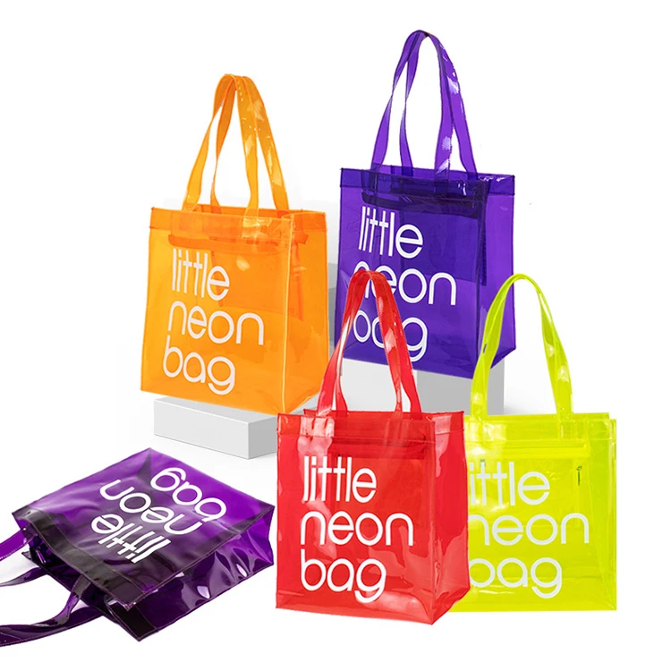 Neon Color Handbag Beach Plastic PVC Tote Bags Transparent Bag With Handle