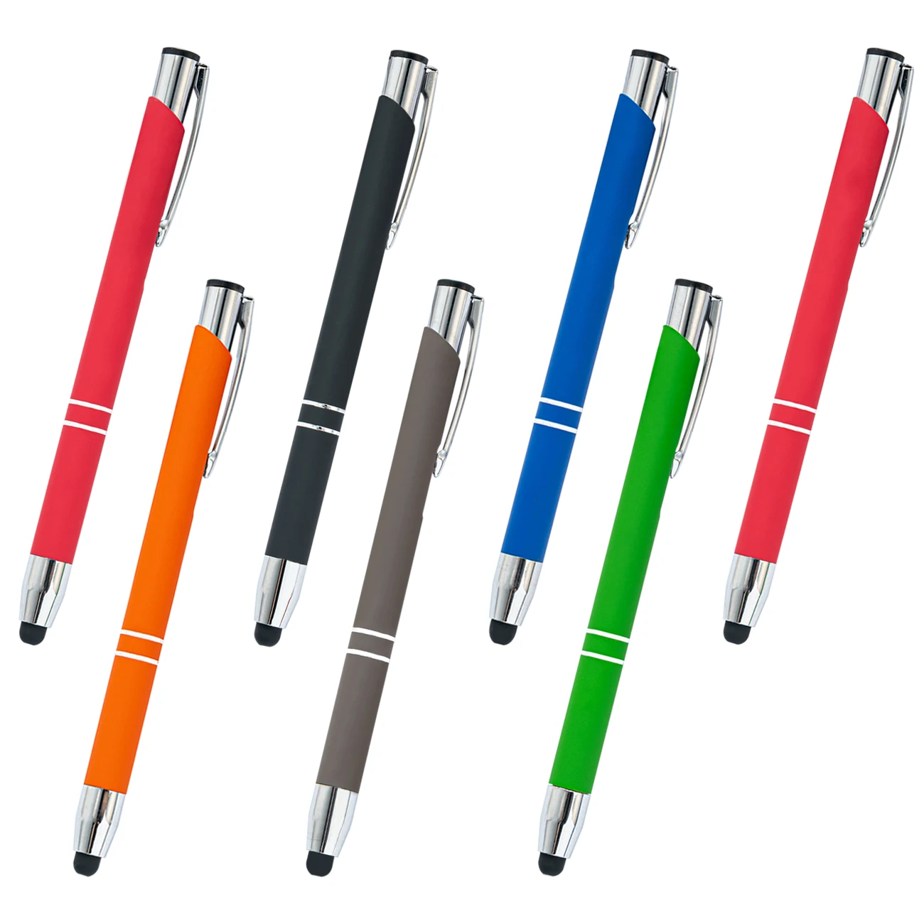 Wholesale stylus press pen office stationery multi-color rubber ballpoint pen with custom logo advertising metal pen