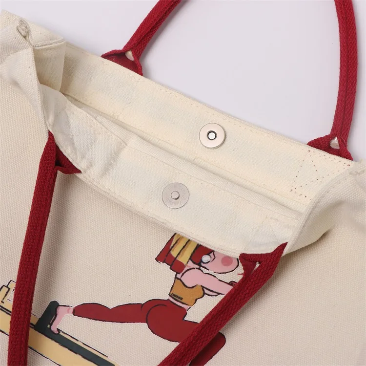Heavy Duty Long Ribbon Thick Cotton Large Tote Bag Canvas Bags Plain Customized Canvas Bag With Zipper And Inner Pocket