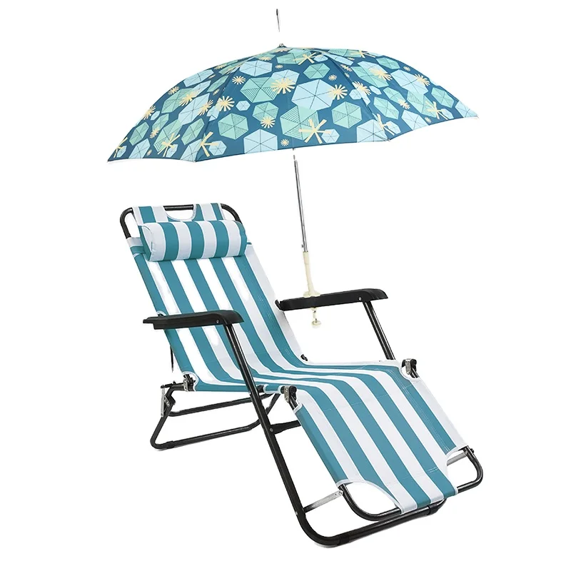 High Density Fabric Waterproof Coating Custom Pattern Sun Protection Automatic Open Windproof Portable Beach Chair Umbrel