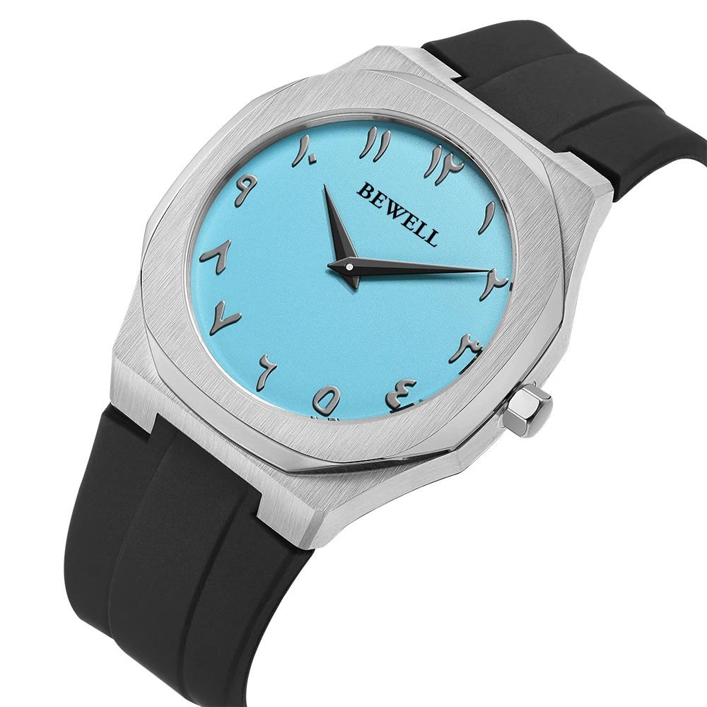 5 ATM Water Resistant Stainless Steel Quartz Watch with Silicone Strap and Pointer Display