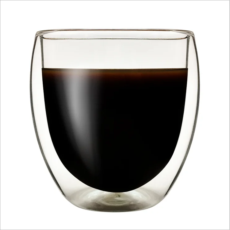 
Double layer coffee cup egg shaped transparent glass 250ml heat-resistant high borosilicate glass water cup custom logo 