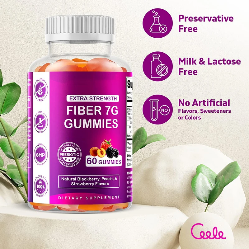 Custom Private Label Natural Flavor Fiber Gummies Aids Digestive Health 60 Gummies Dietary Supplement Fiber Probiotic Gummies