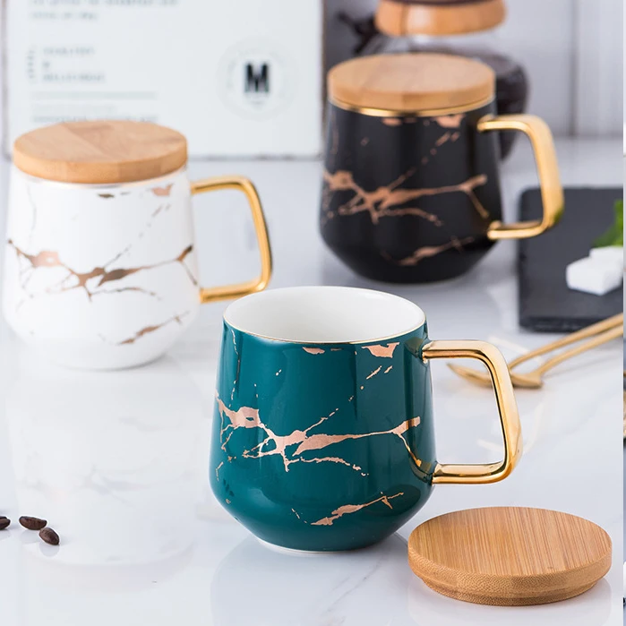 custom logo 10zo 16oz 300ml 400ml luxury high end home decoration marbling Handgrip coffee ceramic mug with spoon