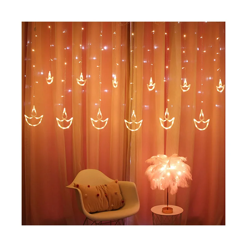 110V/220v Diwali India Fairy Divas Diya Ramadan Muslim Eid Garden Party Holiday Decoration Wall Window Led Curtain String Lights