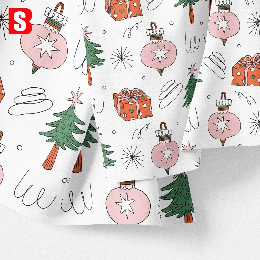 Wholesale 20s 135gsm 100% Cotton Christmas Tree Patterns Fabric For Festive Table Covers Santa Suits Baby Pet Clothing