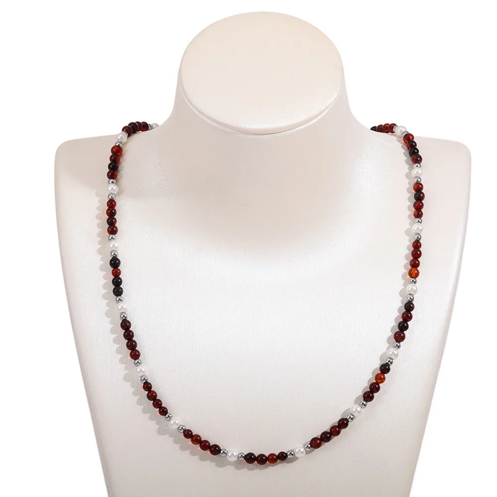 Wholesale Trendy Natural Matte Black Agate and Brown Tiger Eye Stone Bead Gemstone Necklace for Men and Women for Parties