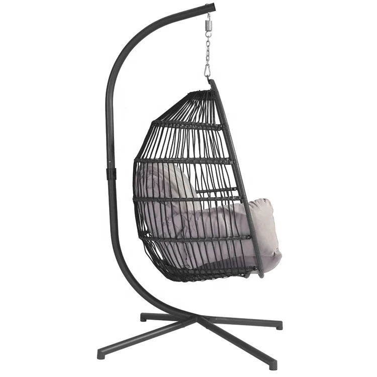 Hot Selling Outdoor Patio Furniture Garden Balcony Foldable Egg Shaped Mail Packing Rattan Rope Basket Hanging Swing Chair