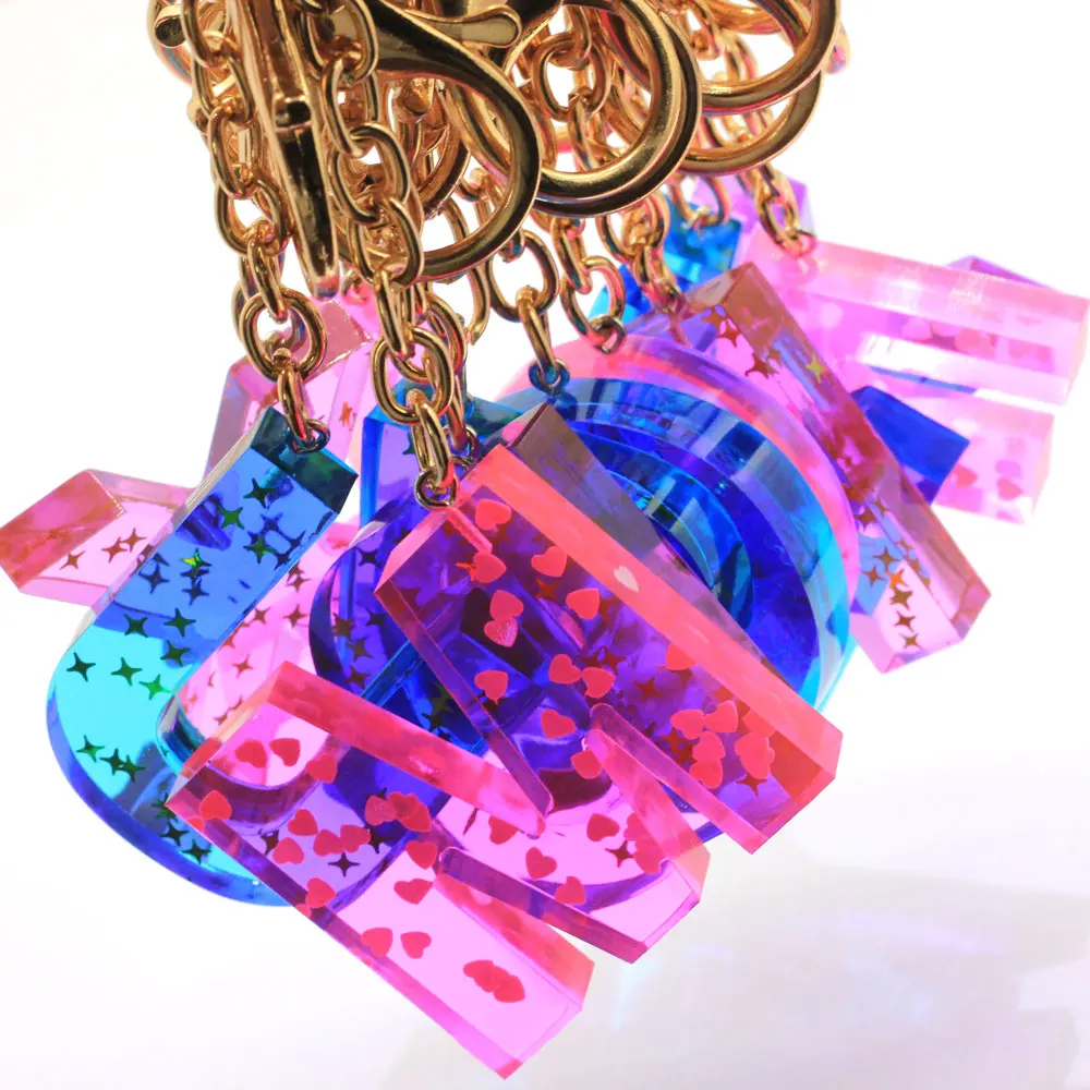 Glitter Resin Letters Lobster Clasp Keychain Plastic Alphabet Letter Design Key Chain for Leather Bag Handbag Purse Key Ring