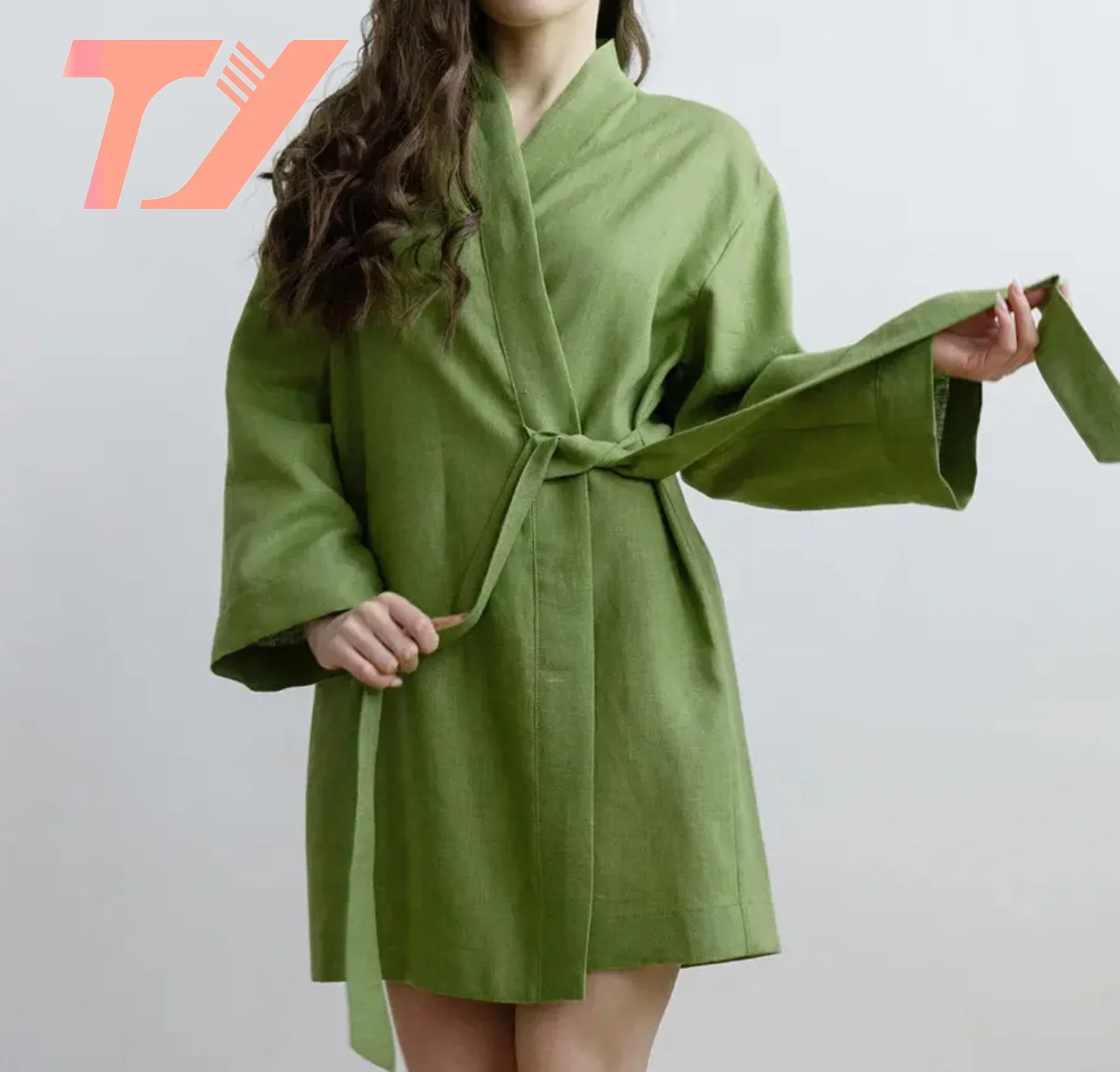 Kimono Robes 100% Cotton And Linen Solid Color Long-sleeved Cardigan Pajamas Outerwear Ladies Pajamas Home Clothes