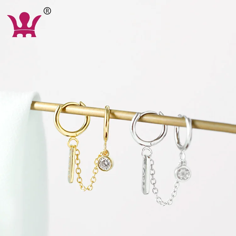 wmef281 double Ear hole earring temperament All-match 925 sterling silver personality earrings single piece