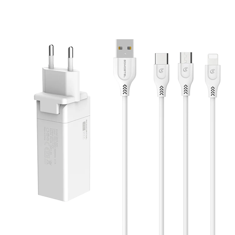 Cheap price QC3.0+PD 40W Wall Power Adapter EU plug Somostel SMS-A80 Fast charger dual USB quick charger  for Iphone Chargers