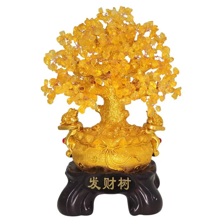 2022 Chinese Traditional Fengshui Home Decoration Luxury Office Tabletop Ornament Wealth Feng Shui Citrine Money Tree