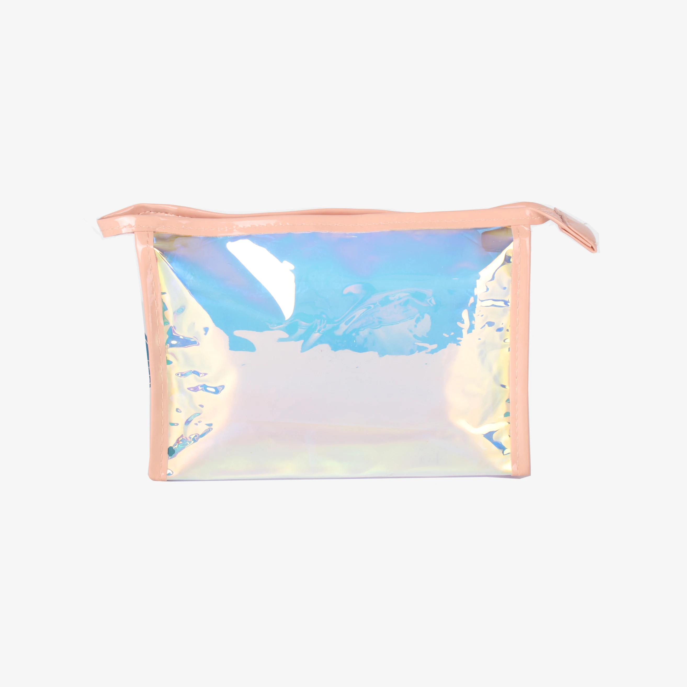 Fashionable Travel Makeup Pouch Light and Colorful PVC Beauty Cosmetic Bag with Pink Clear Makeup Pouch and Zipper Closure