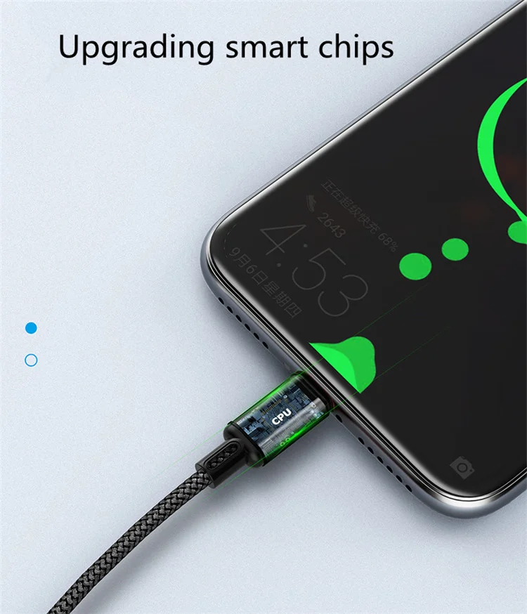 Высококачественный нейлоновый плетеный 3 в 1 USB светодиодный светильник Быстрый зарядный кабель Универсальный многофункциональный для сотового телефона