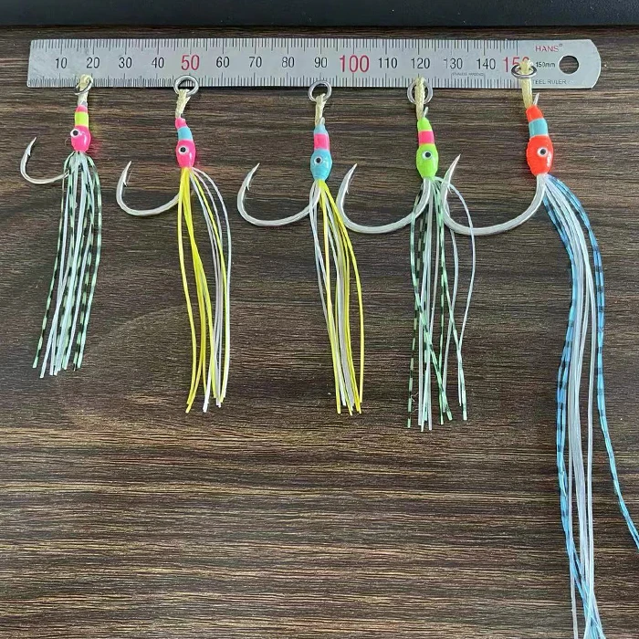 FUNADAIKO saltwater 1/2/3/4/5/7/0 DIY luminous fiber offset single assist highcarbon bass jig fishing hook