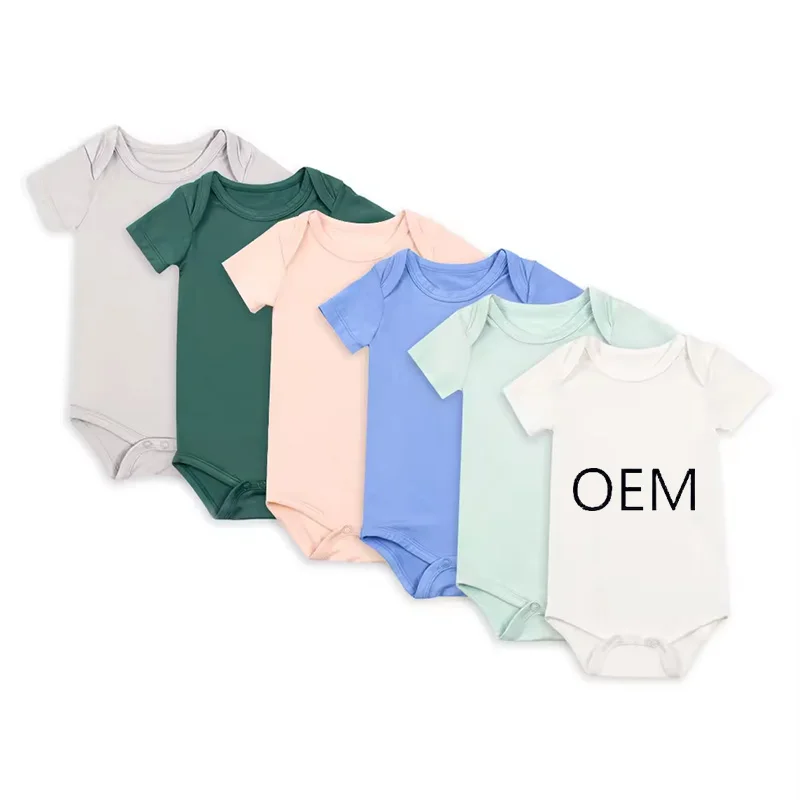 GOTS Certified Organic Cotton Knitted OEM Wholesale  Custom Print Soild Color Unisex Newborn Clothes Infant Bodysuit Baby Romper
