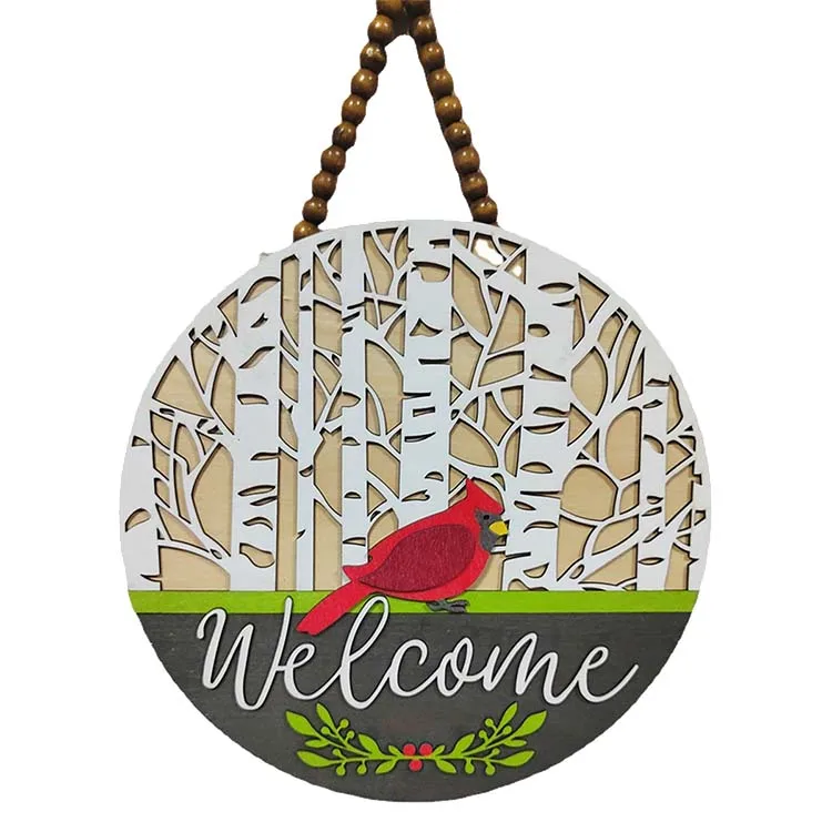 Summer Hot Sale Front Door Welcome Sign Artificial Cartoon Parrot Wooden Sign Household Outdoor Rustic Hanging Decoration
