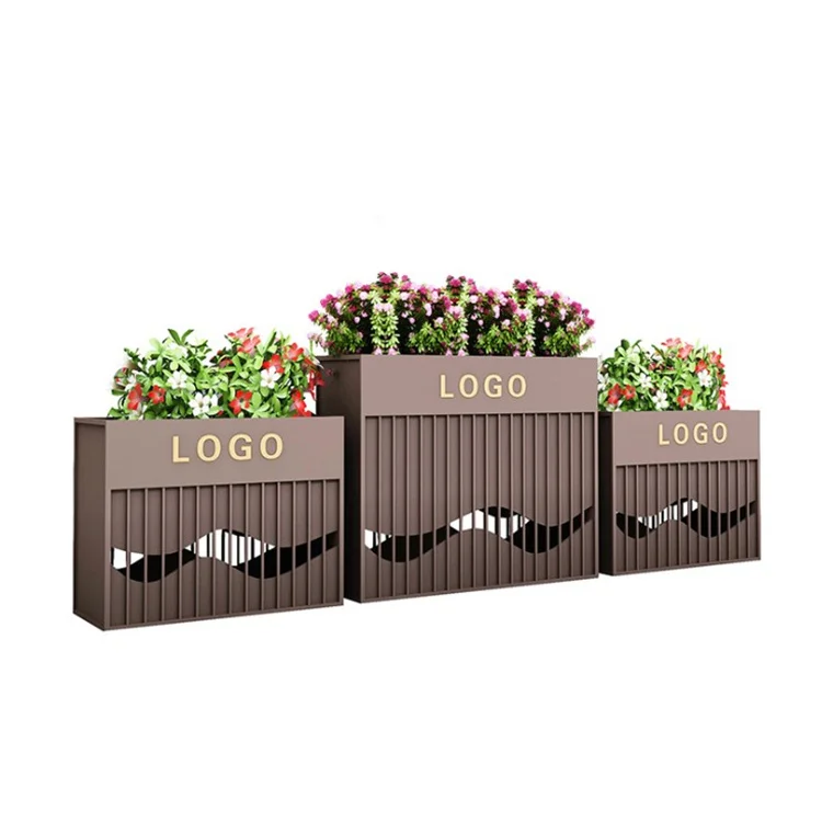 Custom hollow out flower pot extra large rectangular metal planter