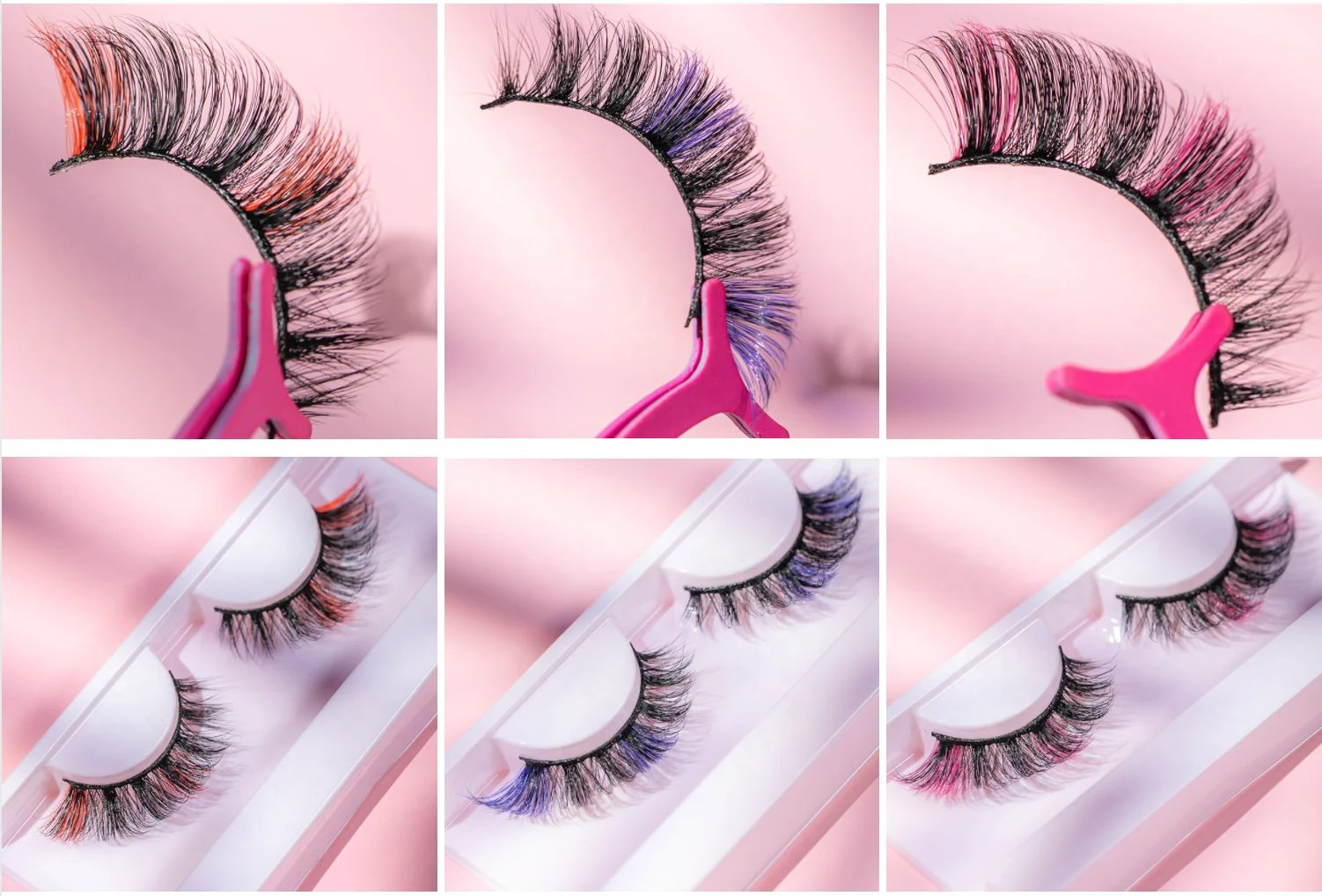 New trend d curl mink eyelashes color light pink green russian glitter lashes strips faux mink lashes wholesale