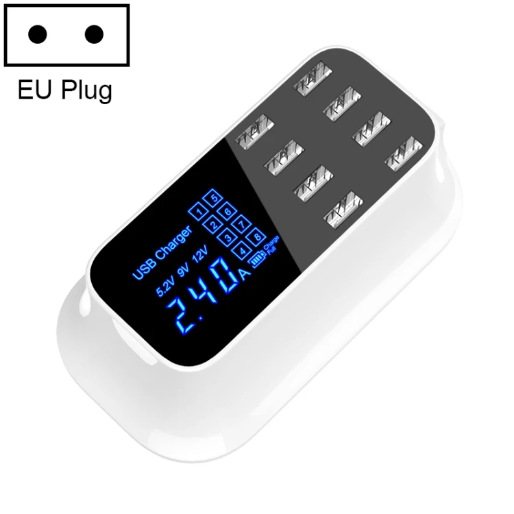 YC-CDA19A 8-портовый USB многофункциональный 40W интеллигентая (ый) цифровой дисплей Быстрая зарядная док-станция штепсельная вилка европейского стандарта