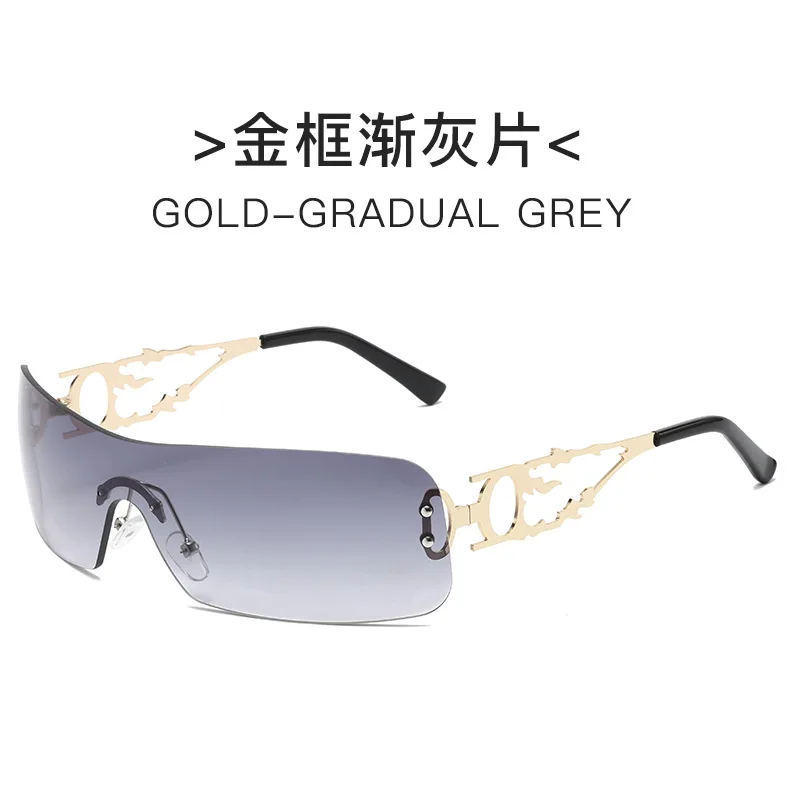 Y2K Rectangle Rimless One-piece Top Futuristic Trendy Fashion Shades Sunglasses Punk Oversized Rimless Sunglasses For Women