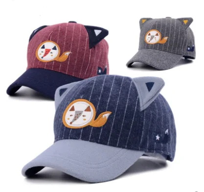 Wholesale Custom Fashion High-quality Fabrics 6 Panel Cotton Cartoon Small Tail Baseball Cap Sports Cap for Children