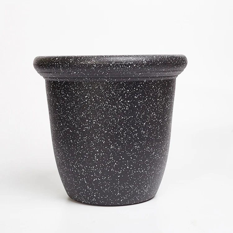 Resin Stone Round Planter Flower Pots Dia Plastic For Plants Home Garden Decorative 11 14 Inch Round Shape Light Weight