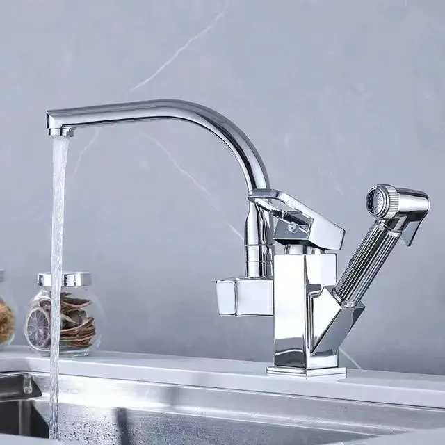 New Stainless Steel Kitchen Faucet 360 Degree Rotation With Spray Gun Sink Mixer Single Hole Hot And Cold Mixing Faucets