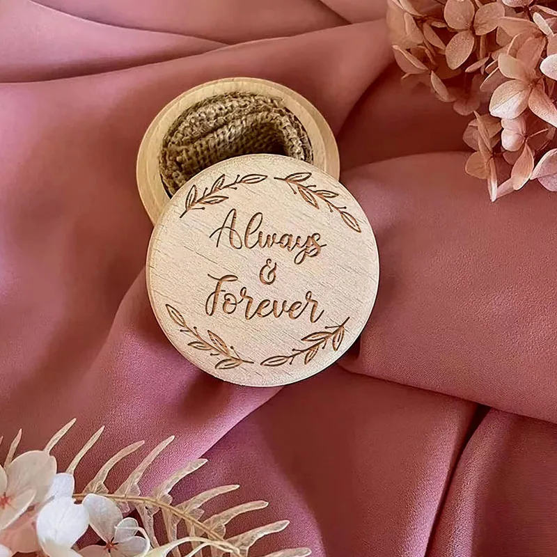 Rustic Vintage Wood Engagement Wedding Jewelry Storage Ring Box Wooden Ring Holder Wooden Packaging Box  for 2 Rings