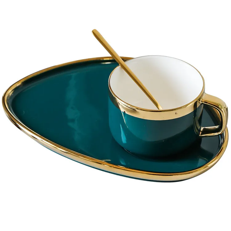 Exquisite European Luxury Painted Gold Ceramic Household Afternoon Teacup Porcelain Coffee Tea Cup Set with Dessert Tray