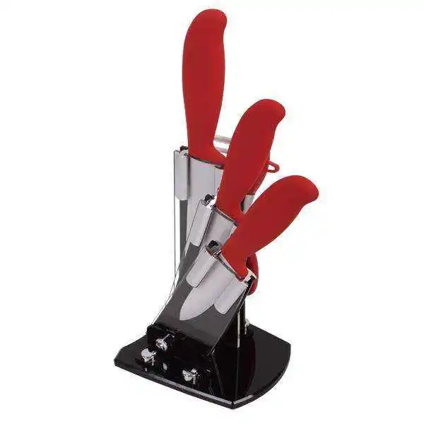 Kitchen Best 4pcs Ceramic Knife Set with Swiss China Handle 6 Inch Fruit Fork Tiles Cutter Stand Included