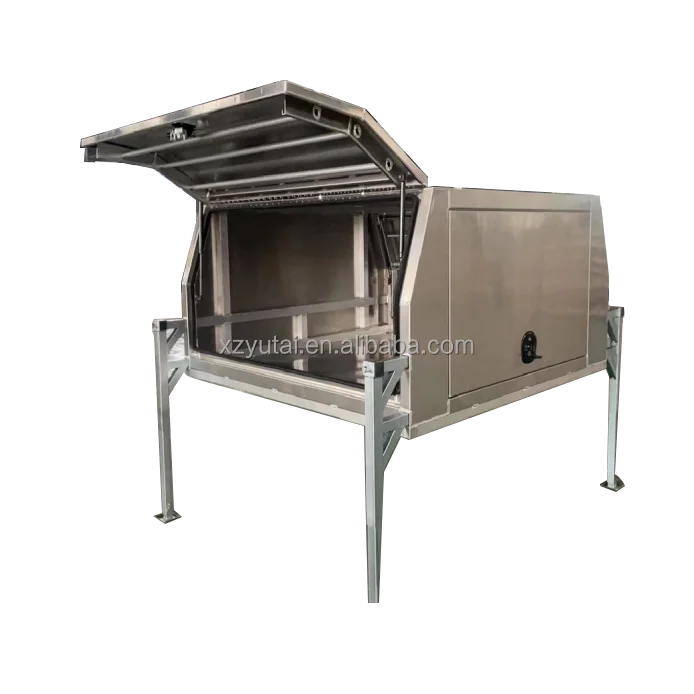 Aluminum Ute Canopy With Black Checker Plate And Adjustable Jack Off Legs For 4x4 Pickup /car/truck