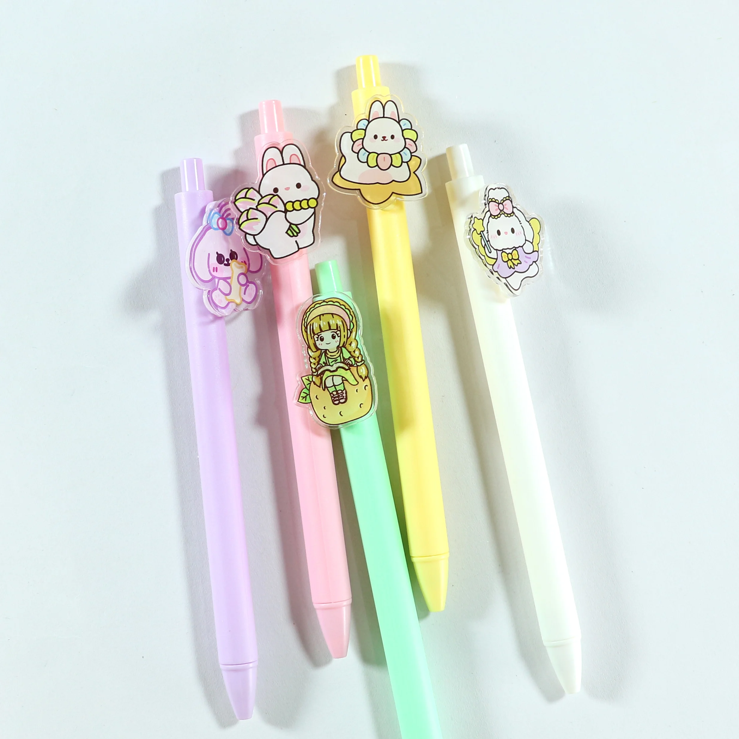 wholesale Custom charm cartoon Ballpoint Pen soft cute fashion color cute acrylic Rubber Clip ballpoint pen LED pen