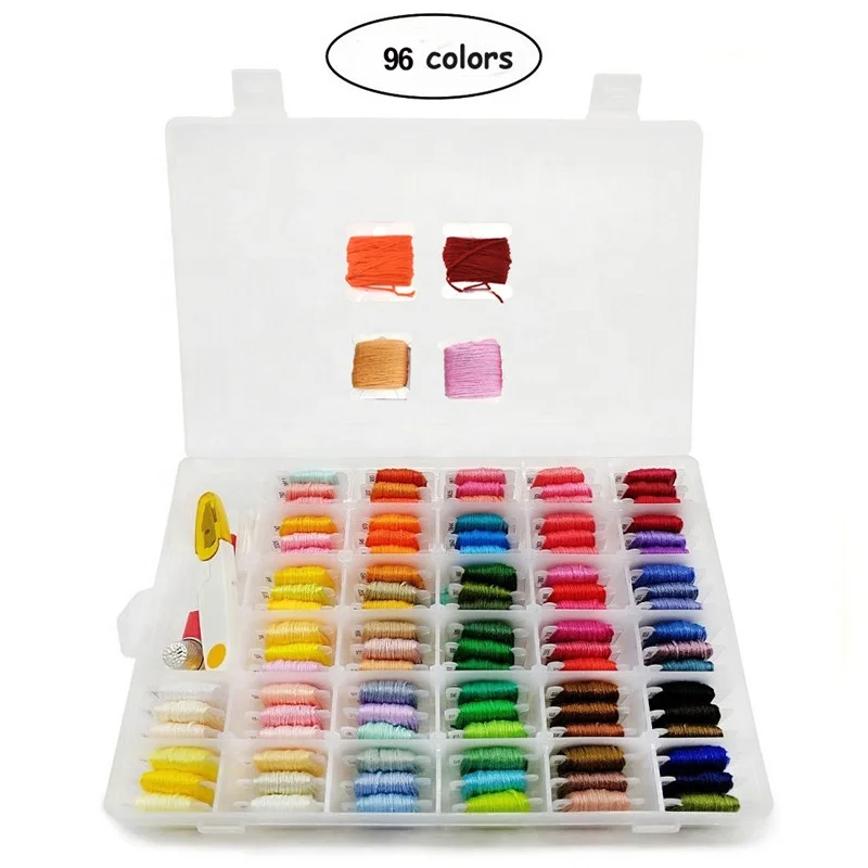 SHELIKE 96pcs Embroidery Floss Cross Stitch Thread Kit with Threader Bobbins Sewing Needles Storage Box Embroidery Starter Kit