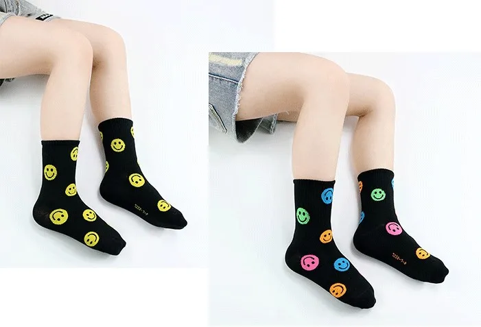 Оптовая продажа, осенне-зимние носки из чесаного хлопка с улыбающимся лицом, детские носки