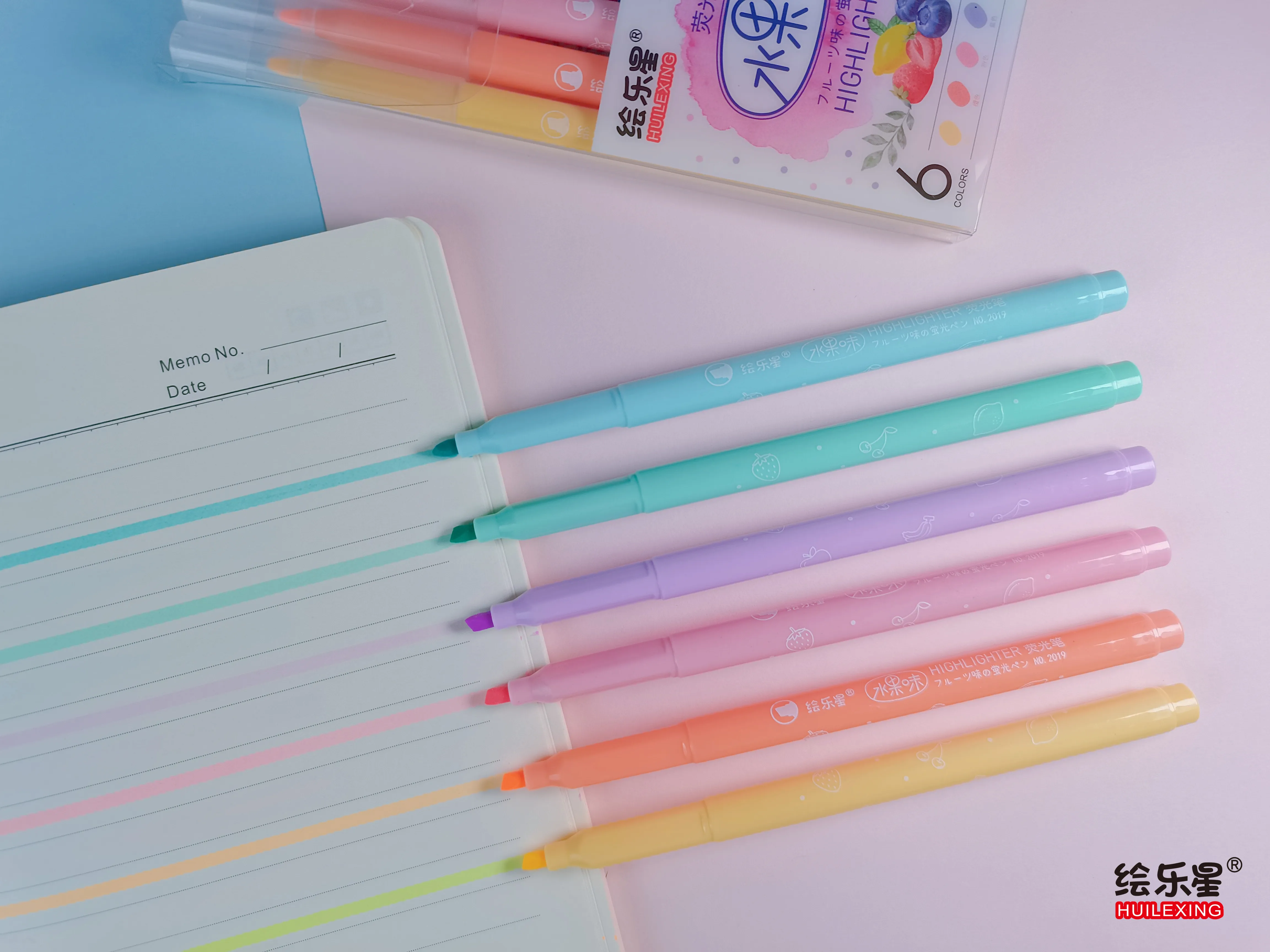 6 Pastel Colors Fruit Scented Highlighter Non-Toxic Ink Felt Pen Art Washable Fiber Tip Water Color Pen for Student and Children