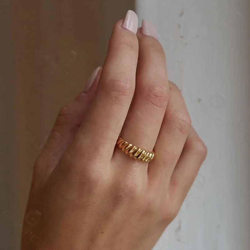 Gemnel винтажный стек веревка signet 18K Золотая пластина 925 Серебряные массивные кольца