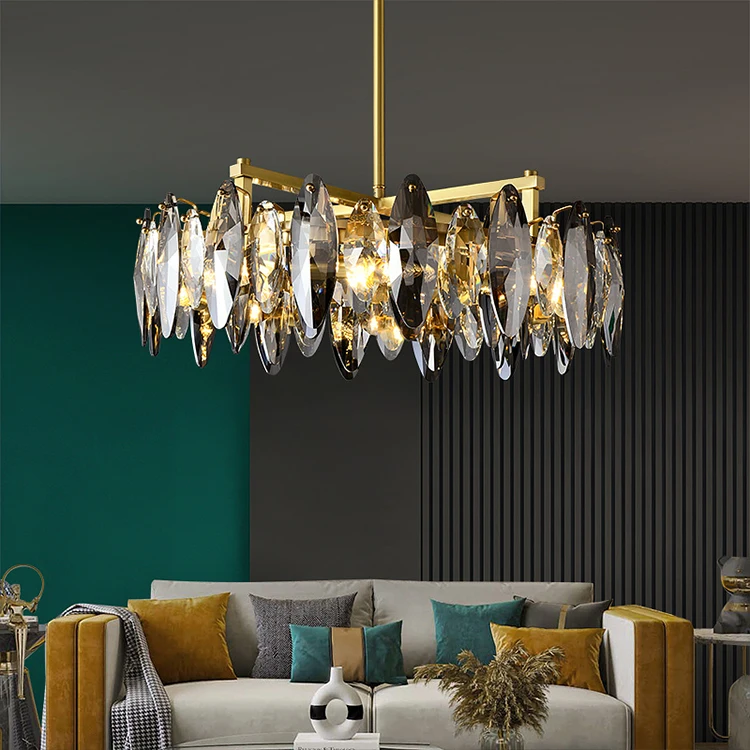 Modern Home Decorative Indoor Lighting Brass Copper Suspended LED Crystal Chandelier Light