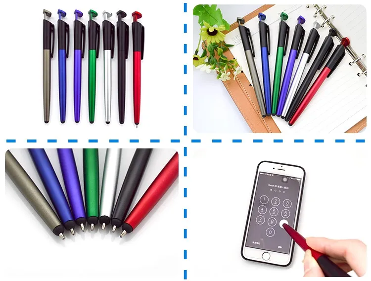 customized I-touch stylus ballpoint pens,Plastic I-clean stylus touch screen ball pen with mobile stand holder and screen eraser
