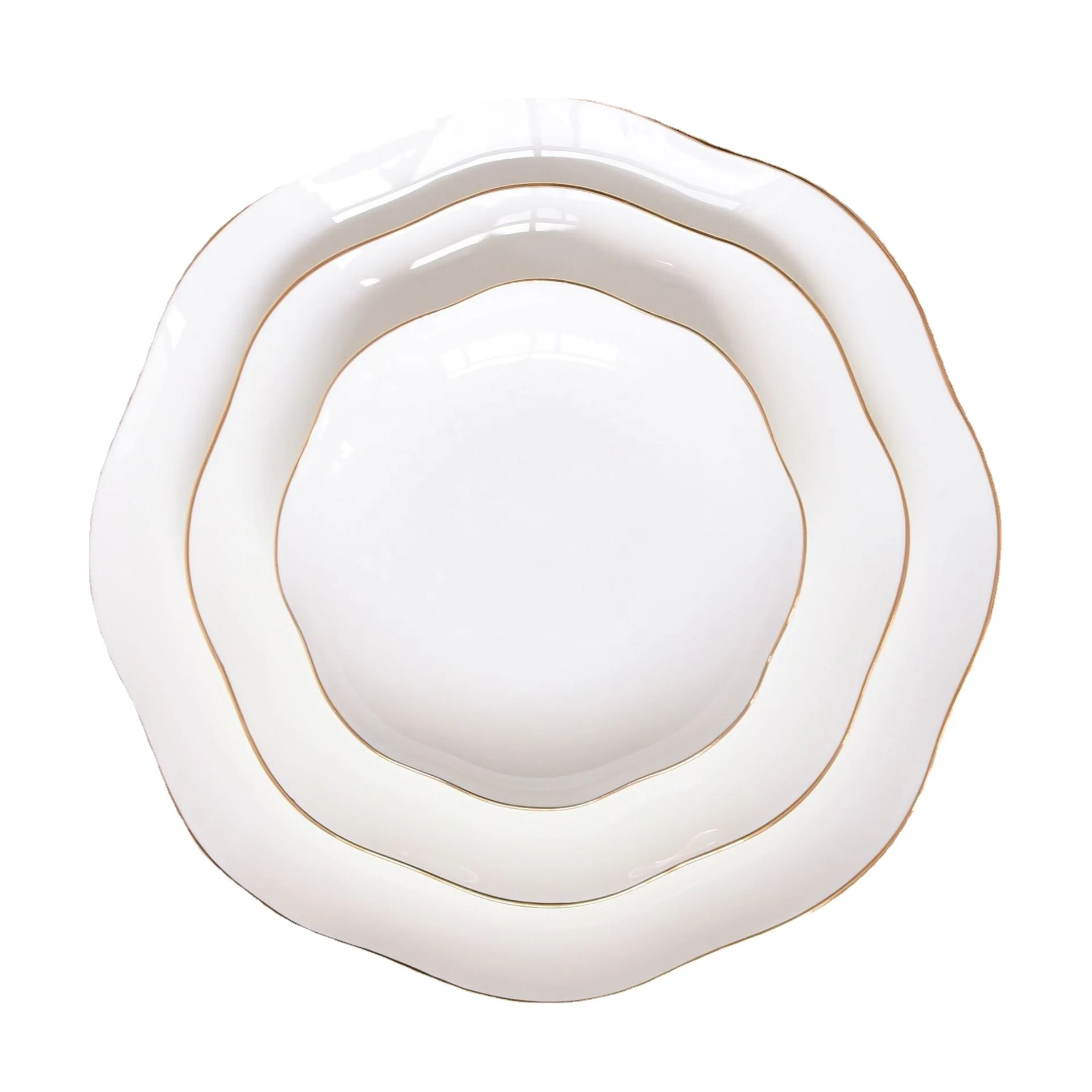 Nordic Style Irregular Shape Gold Rim Ceramic Dinner Plate Bowl Cup Set Tableware Porcelain White Dinnerware Set