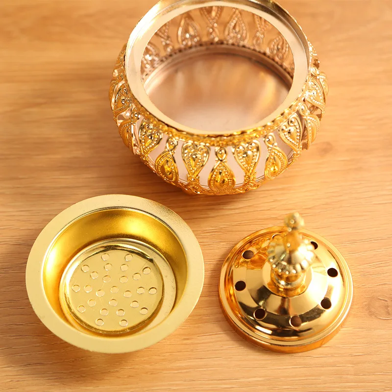 Islamic decor gift sets metal arabic crafts gold bakhoor burner incense burner incense cone candle holder Jar for ramadan decor