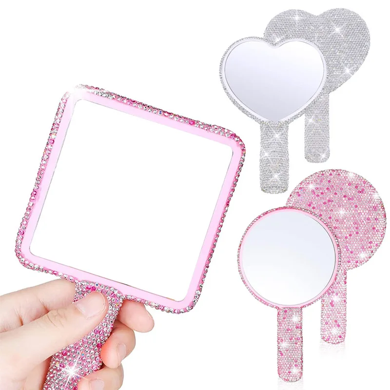 Hot Sale Square Handheld Mirror Cosmetic Makeup Mirror Hand Square Diamond Portable Heart-shaped Luxury Mirrors